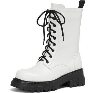 Women Harness Motorcycle Biker Boots Steampunk Combat Boots Chunky Mid Calf Goth